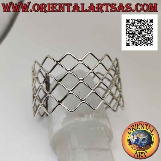Bracelet rigide large ajouré en argent 925 ‰, lignes ondulées formant des losanges