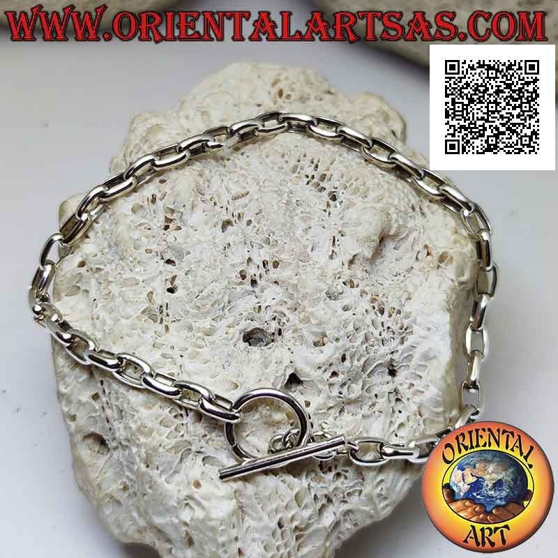 Pulsera de cadena de plata 925 ‰ con anillos ovalados cuadrados de 21 cm de grosor