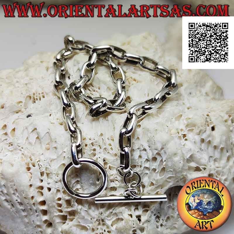 925 ‰ silver chain bracelet with 21 cm thick square oval rings