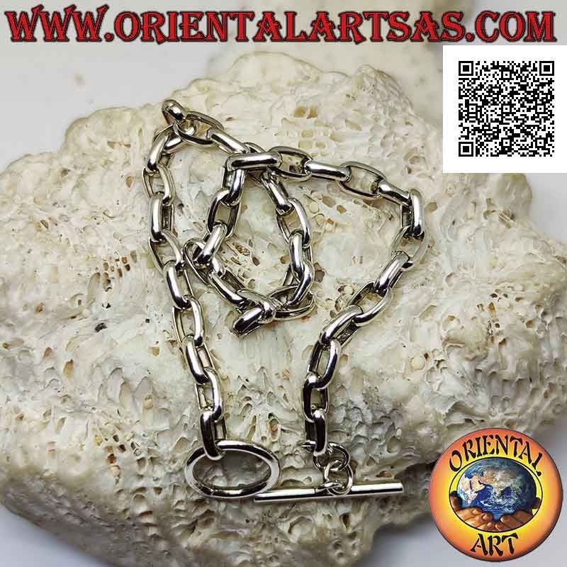 925 ‰ Silberkettenarmband mit 21 cm dicken quadratischen ovalen Ringen