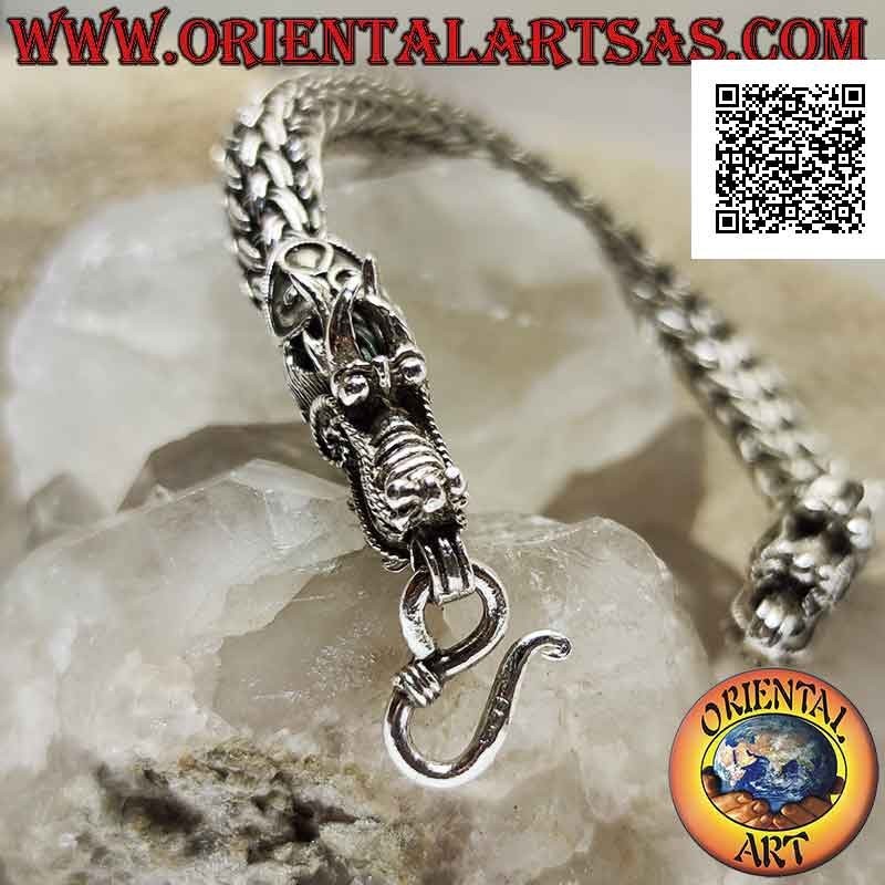 925 ‰ silver tubular bracelet with double strand interwoven link and dragon head on 21 cm ends