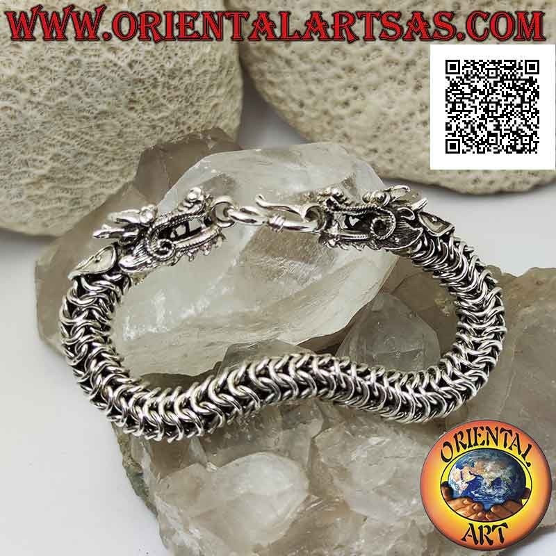 925er 925er Silber Röhrenarmband mit federndem Netzgewebe und Drachenkopf an den 20 cm Enden