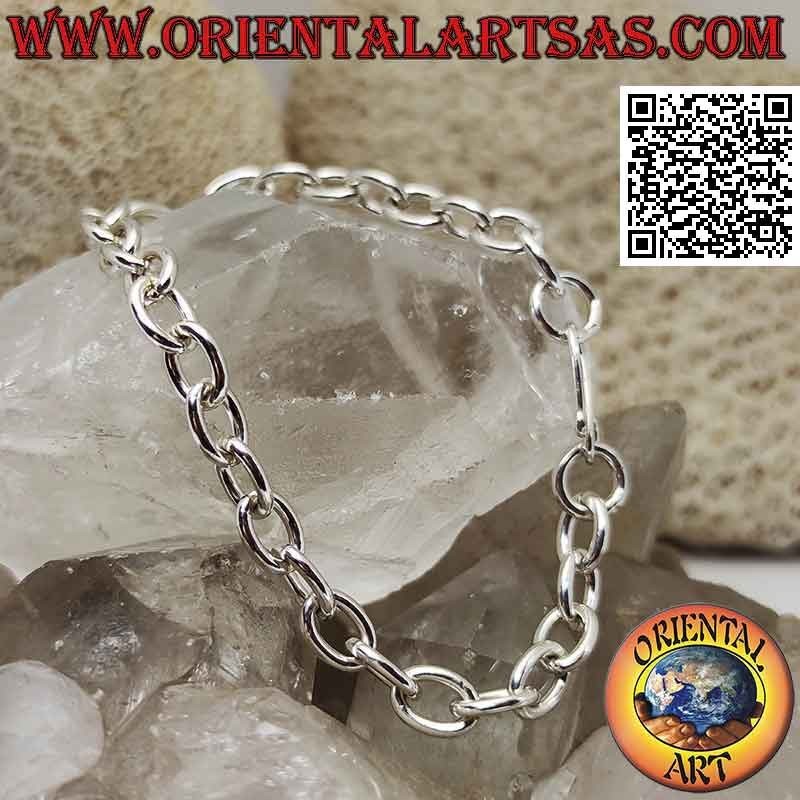 Pulsera de cadena de plata 925 ‰ con anillos ovalados y cierre en forma de S de 20 cm