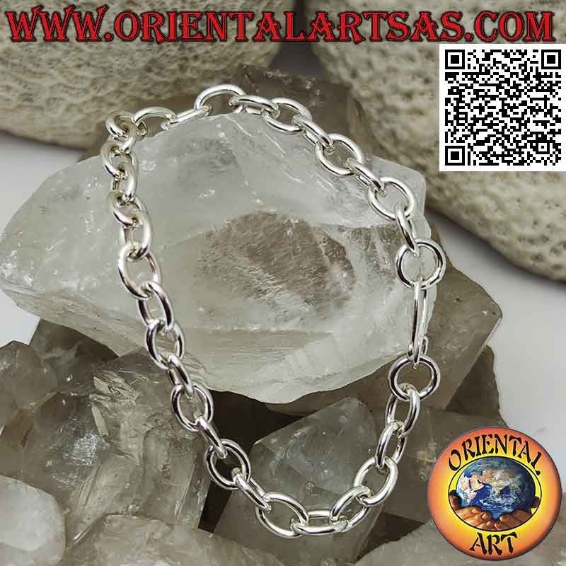 Pulsera de cadena de plata 925 ‰ con anillos ovalados y cierre en forma de S de 20 cm
