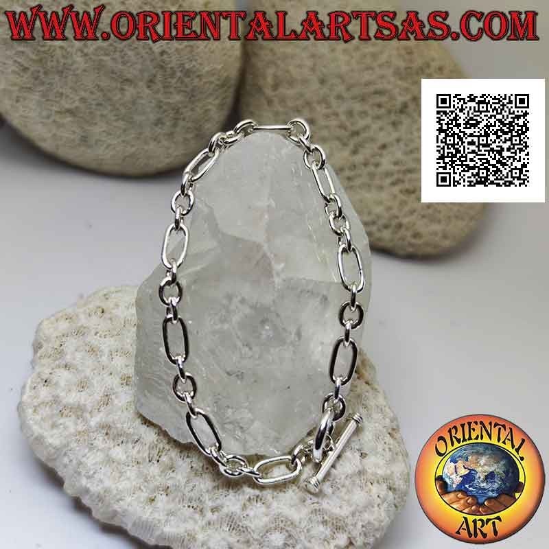 925 ‰ Silberkettenarmband mit drei runden und einem ovalen abwechselnden Ringen von 18,5 cm