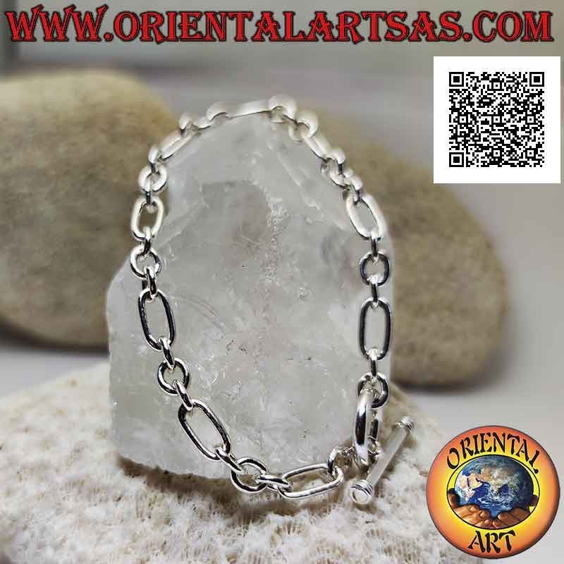 Pulsera de cadena de plata 925 ‰ con tres anillas alternas redondas y una ovalada de 18,5 cm