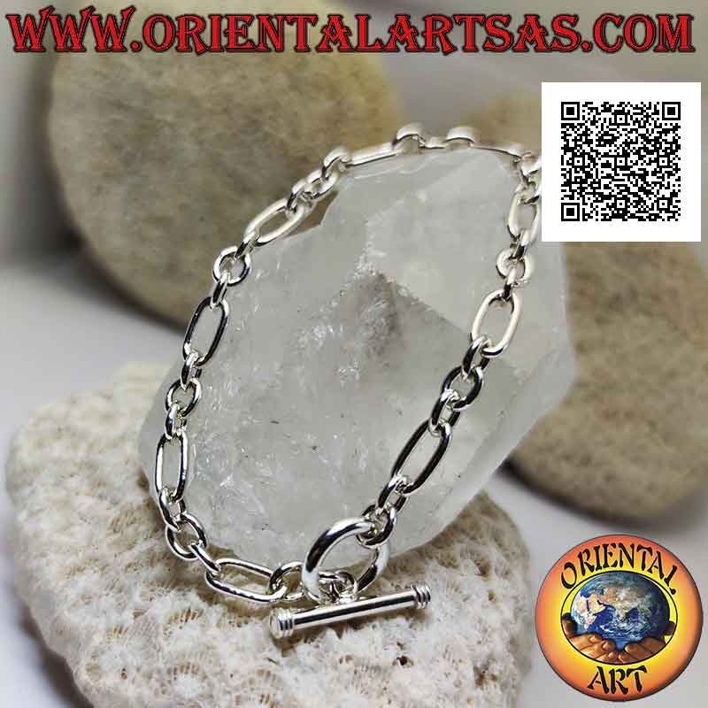 925 ‰ Silberkettenarmband mit drei runden und einem ovalen abwechselnden Ringen von 18,5 cm