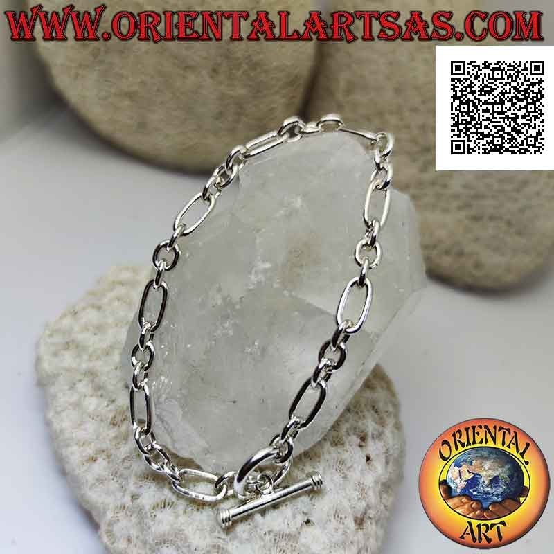 Pulsera de cadena de plata 925 ‰ con tres anillas alternas redondas y una ovalada de 18,5 cm