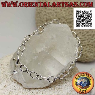 Pulsera de cadena de plata 925 ‰ con anillos ovalados y cierre en forma de T de 17,5 cm