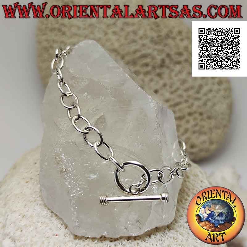 Pulsera de cadena de plata 925 ‰ con anillos ovalados y cierre en forma de T de 17,5 cm