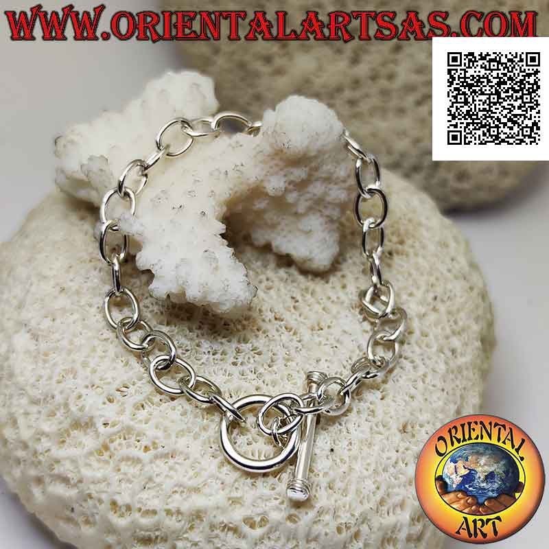 925 ‰ silver chain bracelet with oval rings and 17.5 cm T-shaped clasp