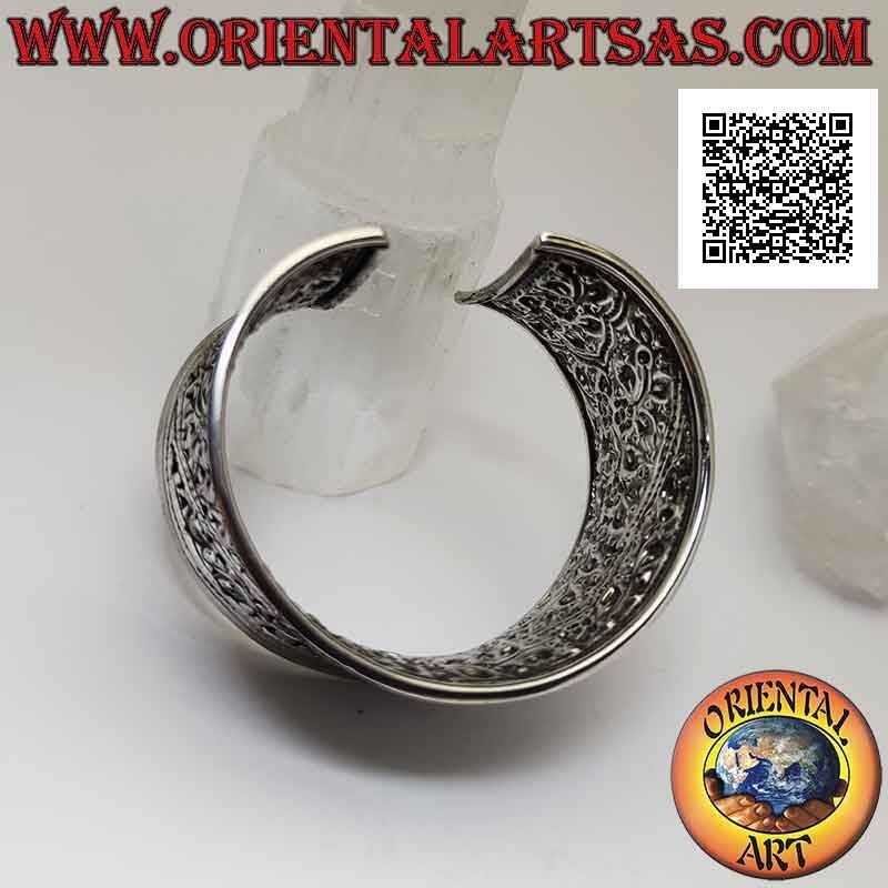 35 mm breites konkaves 925 Rigido Silber starres Armband mit handgemeißelten Blumenmotiven