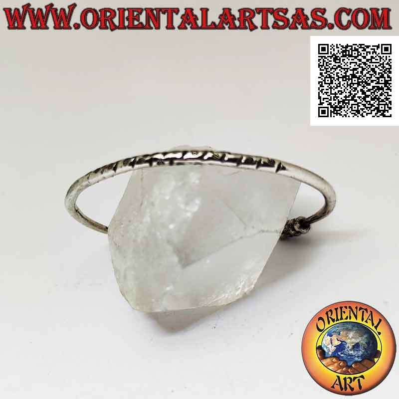Pulsera rígida redonda en plata 925 ‰ con grabados centrales y trío de donas móviles en los terminales