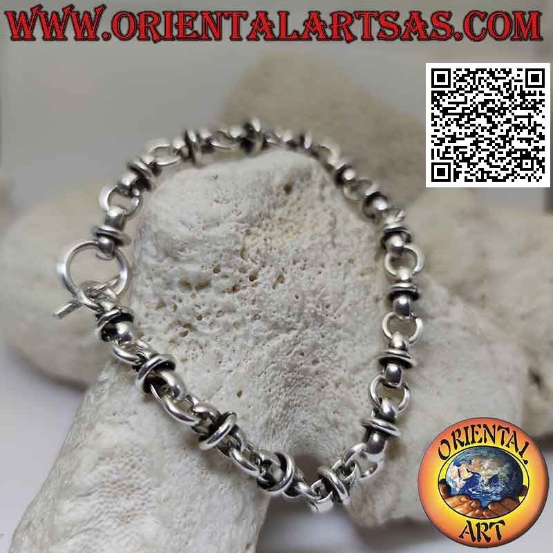 Bracelet en argent 925 ‰ avec une chaine d'anneaux entrecroisés de 19,5 cm