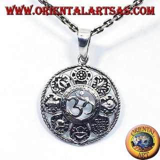 silver pendant Om with the eight Auspicious Symbols