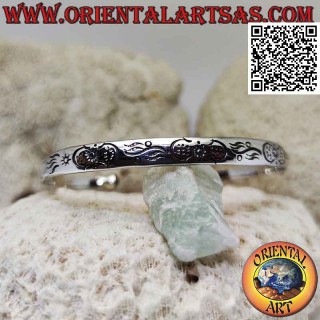 Bracciale rigido in argento 925‰ incisioni astrali e pallina terminale