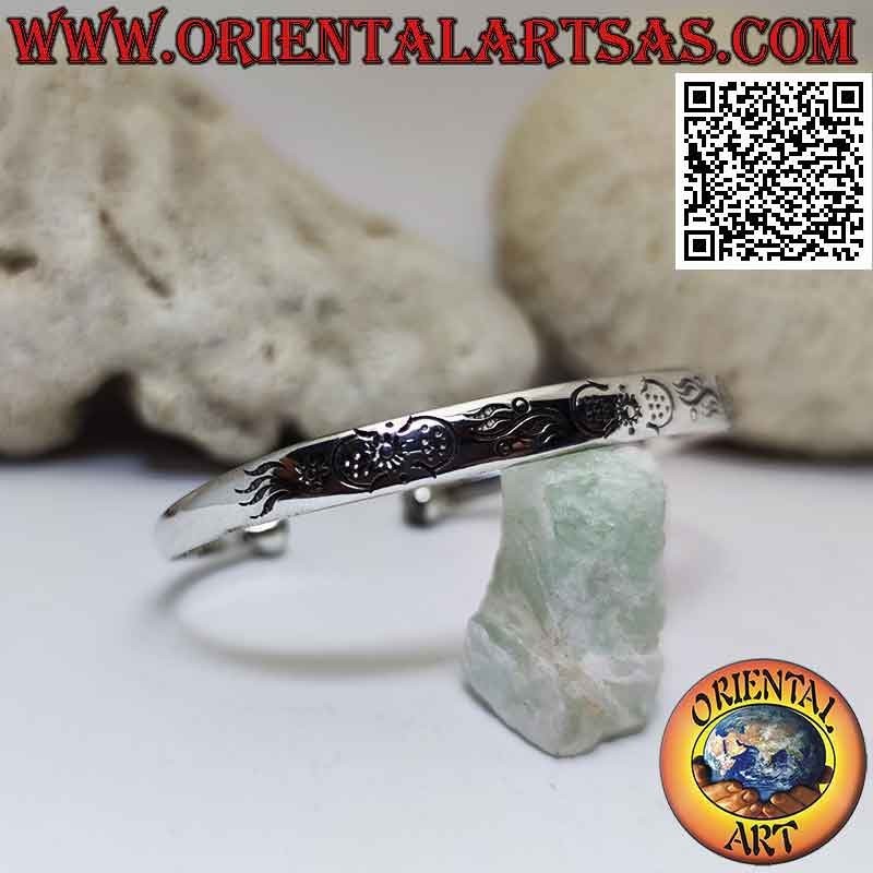 Starres Armband in 925 ‰ Silber Astralgravuren und Endkugel