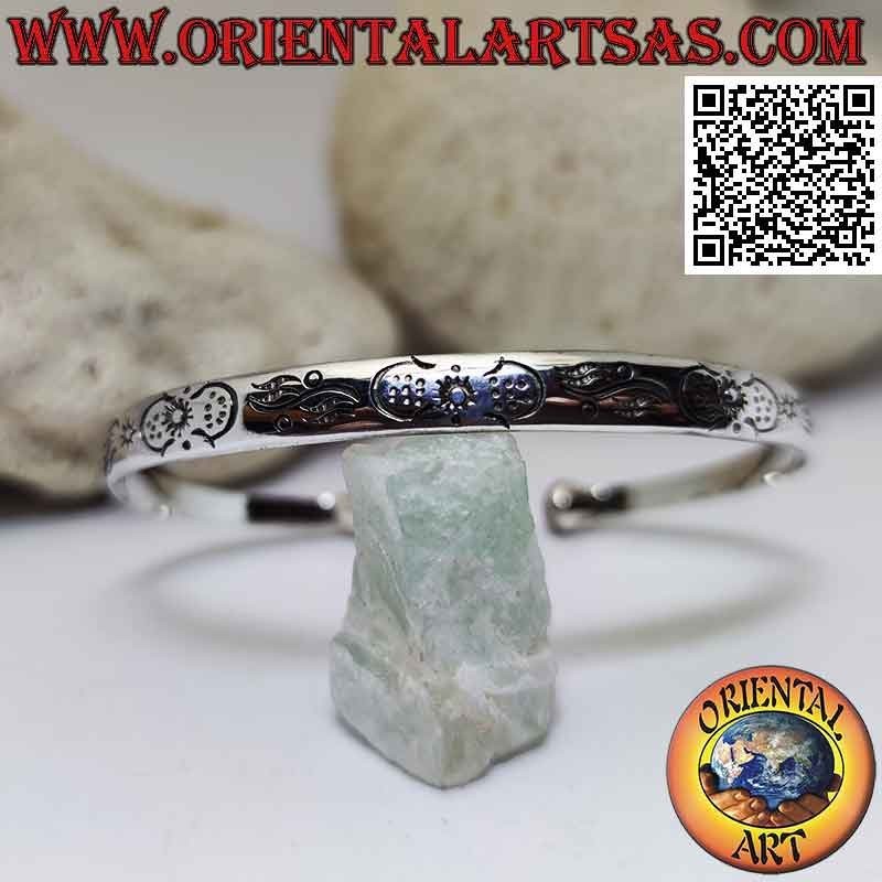 Pulsera rígida en plata 925 ‰ grabados astrales y bola terminal