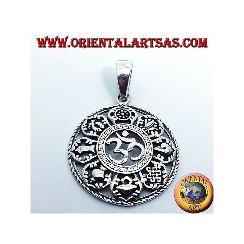 silver pendant Om with the eight Auspicious Symbols