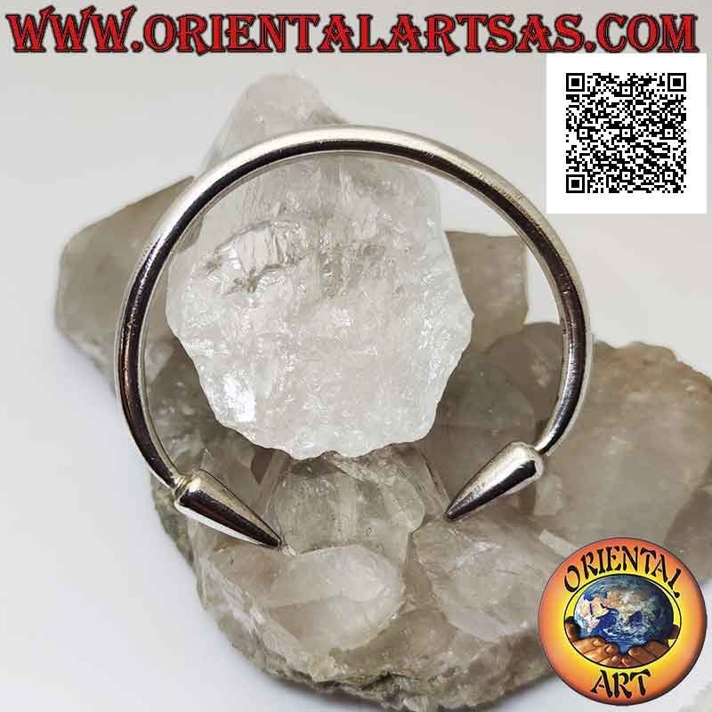 Smooth tubular 925 ‰ silver rigid bracelet with spear points at the ends