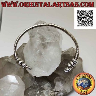 Bracciale rigido in argento 925‰ tubolare rigato con spirali sui terminali e ciambelle mobili