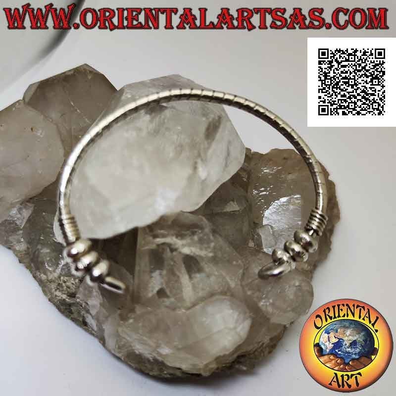Rigid bracelet in 925 ‰ silver tubular striped with spirals on the ends and mobile donuts
