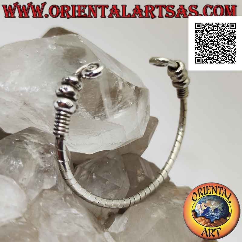 Starres Armband in 925 ‰ Silberröhren gestreift mit Spiralen an den Enden und beweglichen Donuts