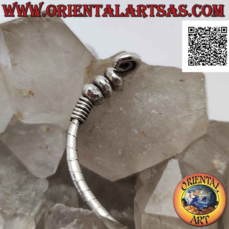 Rigid bracelet in 925 ‰ silver tubular striped with spirals on the ends and mobile donuts