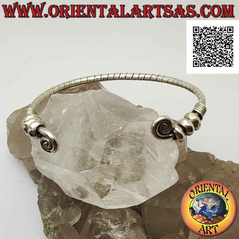 Rigid bracelet in 925 ‰ silver tubular striped with spirals on the ends and mobile donuts
