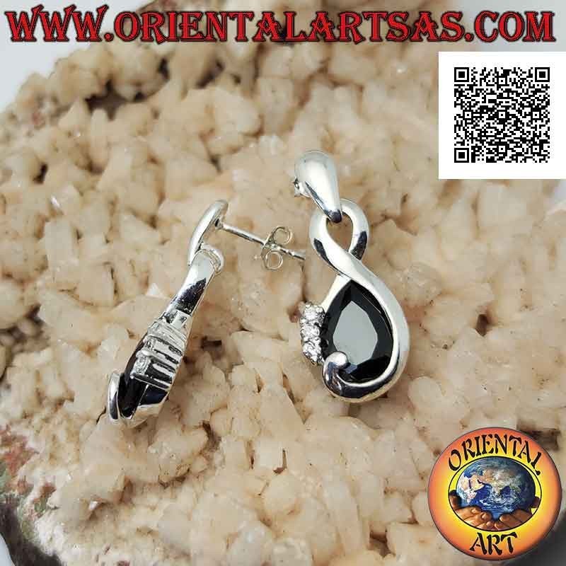 Boucles d'oreilles en argent en forme d'infini avec zircon spinelle en forme de goutte et trio de zircons blancs