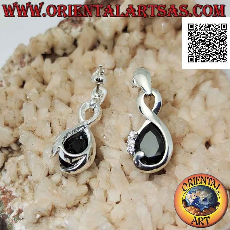 Boucles d'oreilles en argent en forme d'infini avec zircon spinelle en forme de goutte et trio de zircons blancs