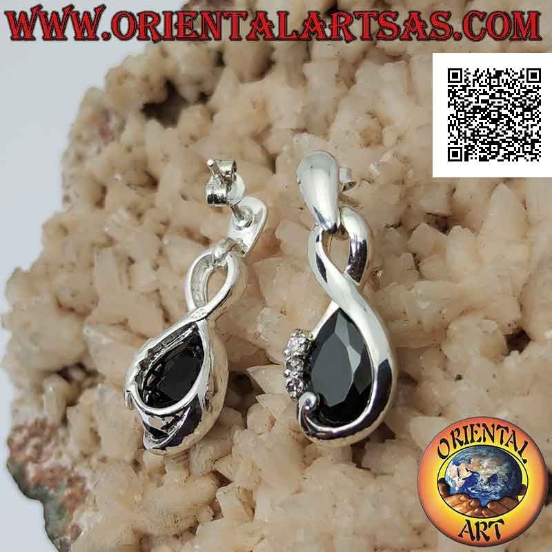Boucles d'oreilles en argent en forme d'infini avec zircon spinelle en forme de goutte et trio de zircons blancs
