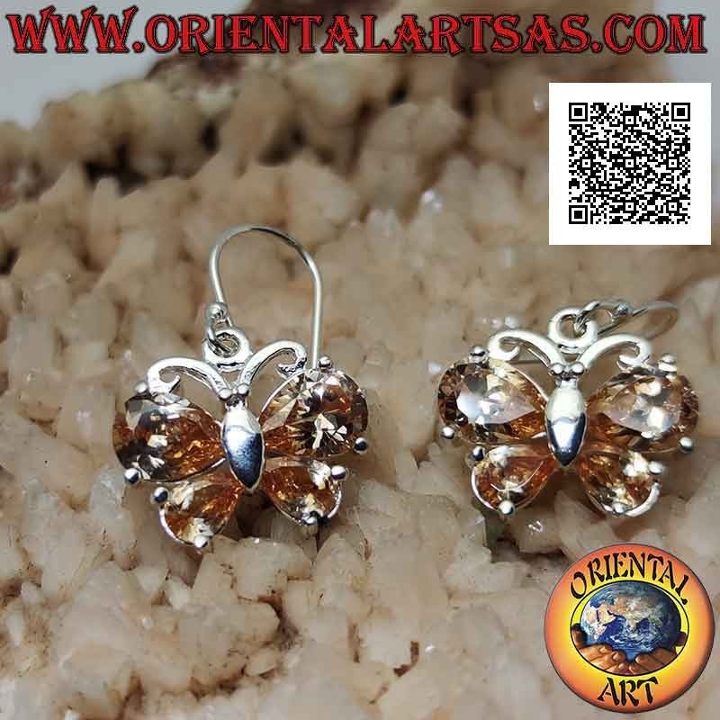 Boucles d'oreilles pendantes en argent en forme de papillon avec zircon jaune citron serti dans les ailes