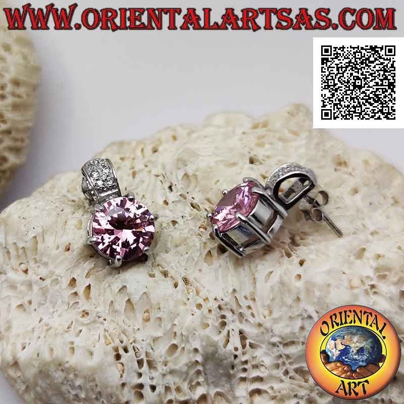 Silberne Lobe-Ohrringe mit rundem, facettiertem französischem Zirkon und einem Ring aus Zirkon oben