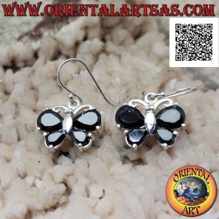 Pendientes colgantes de plata en forma de mariposa con espinela engastada en las alas