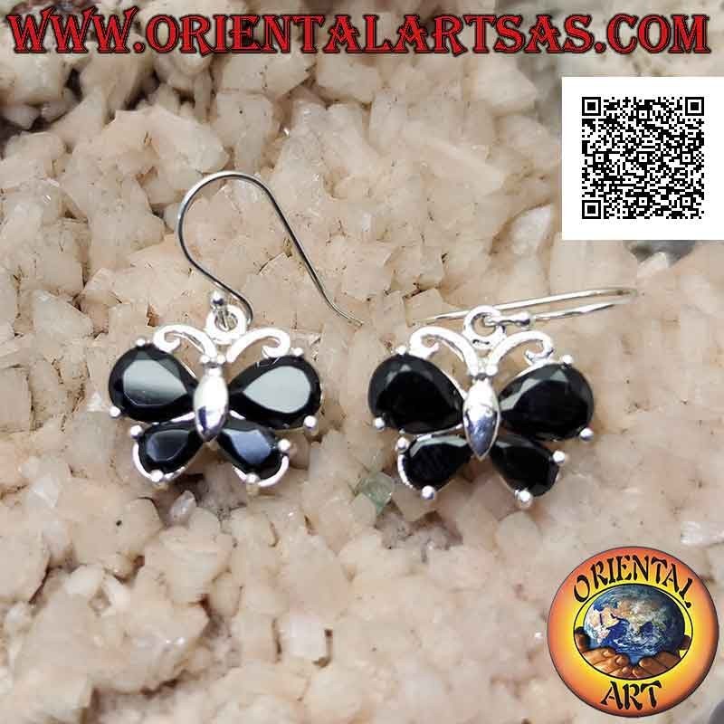 Boucles d'oreilles pendantes en argent en forme de papillon avec spinelle serti dans les ailes