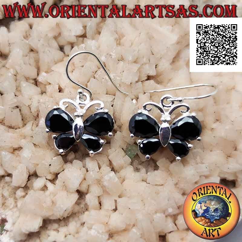 Boucles d'oreilles pendantes en argent en forme de papillon avec spinelle serti dans les ailes