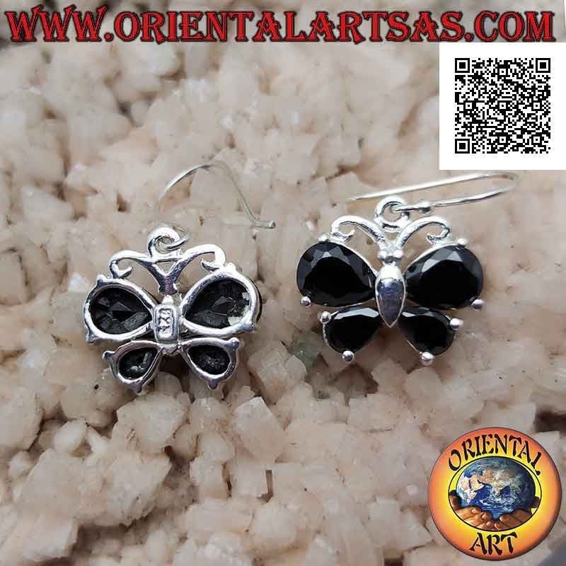 Silver pendant earrings in the shape of a butterfly with spinel set in the wings