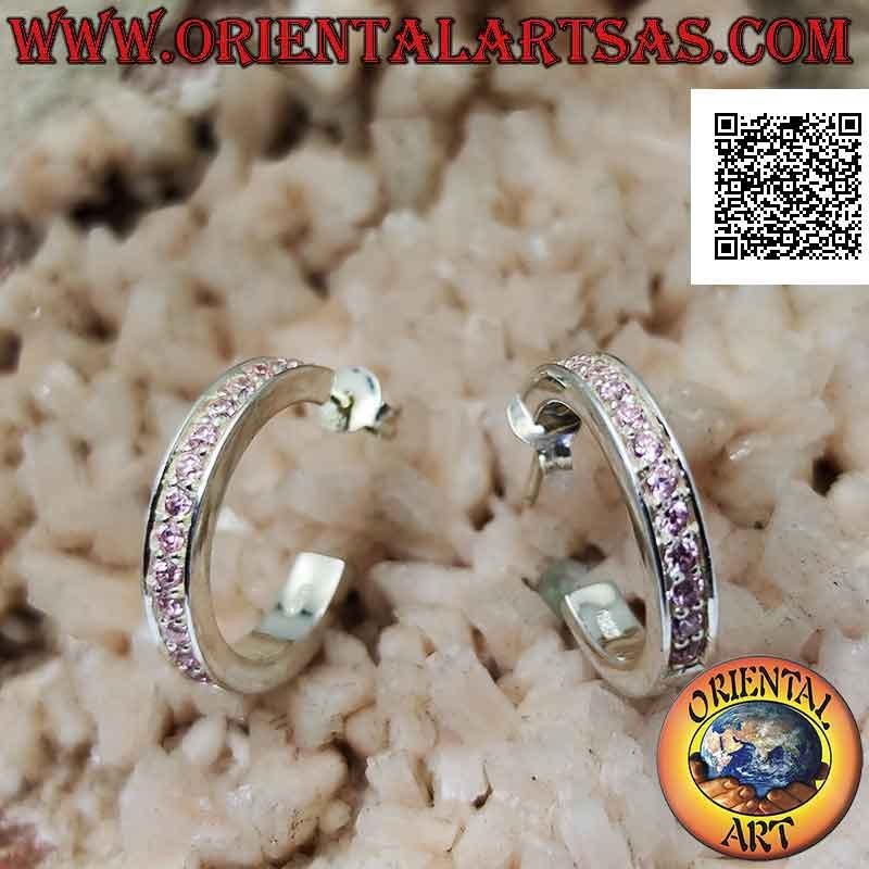 Boucles d'oreilles en argent cercle carré simple avec une rangée de zircons roses de 20 mm