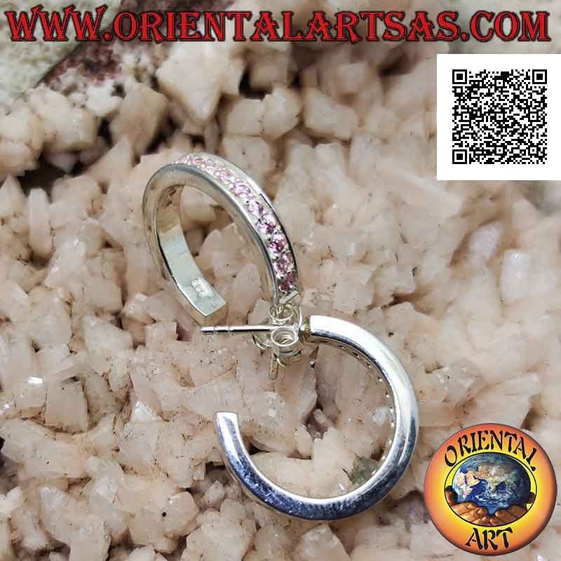 Pendientes de plata con círculo cuadrado simple con una hilera de circonitas rosas de 20 mm engastadas