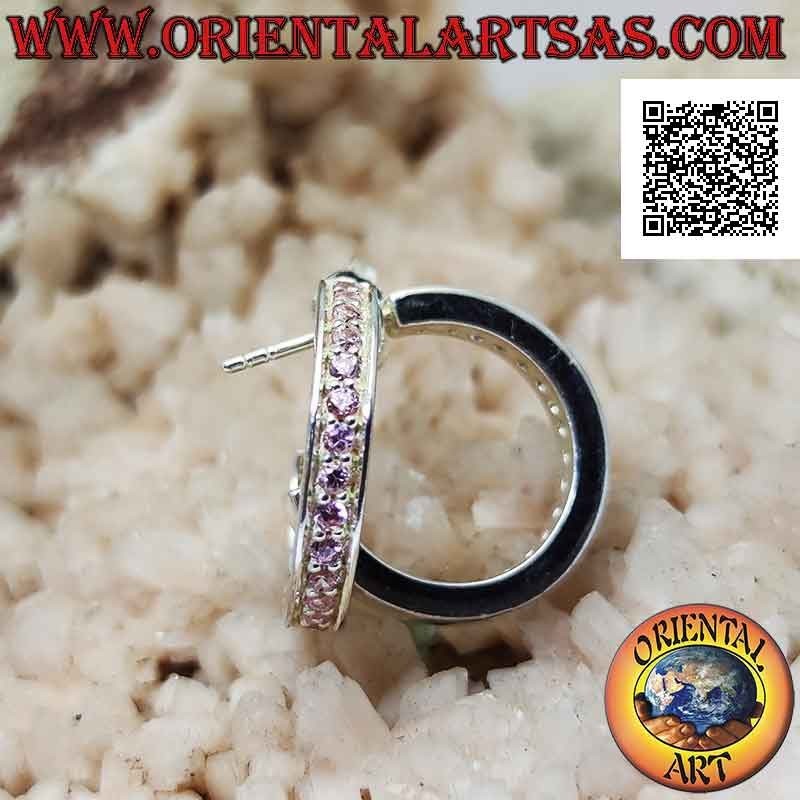 Pendientes de plata con círculo cuadrado simple con una hilera de circonitas rosas de 20 mm engastadas