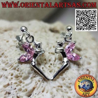 Orecchini in argento con pallina da lobo e fatina con ali di zircone rosa pendente