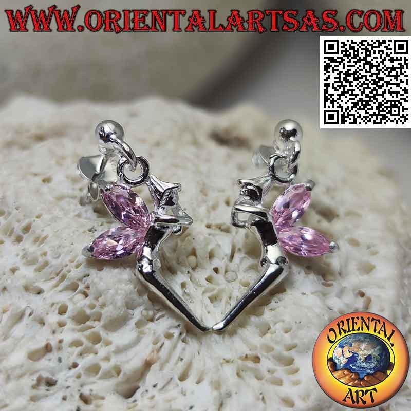 Silberohrringe mit Lobe Ball und Fee mit Anhänger rosa Zirkonia Flügel