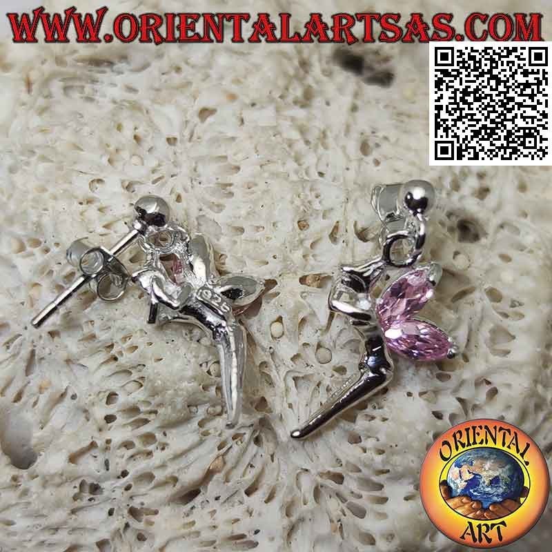 Silberohrringe mit Lobe Ball und Fee mit Anhänger rosa Zirkonia Flügel