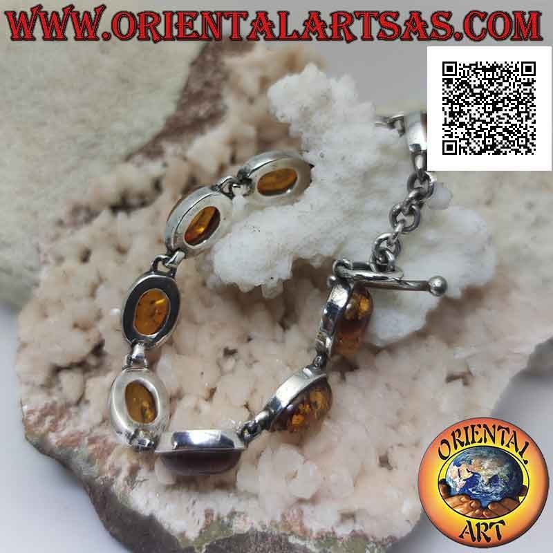 925 ‰ silver bracelet with nine oval cabochon amber wire with smooth edge