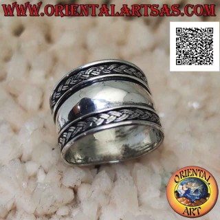 Anillo de plata de banda ancha con doble trenza en ambos lados, Bali