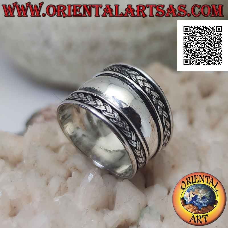 Anillo de plata de banda ancha con doble trenza en ambos lados, Bali