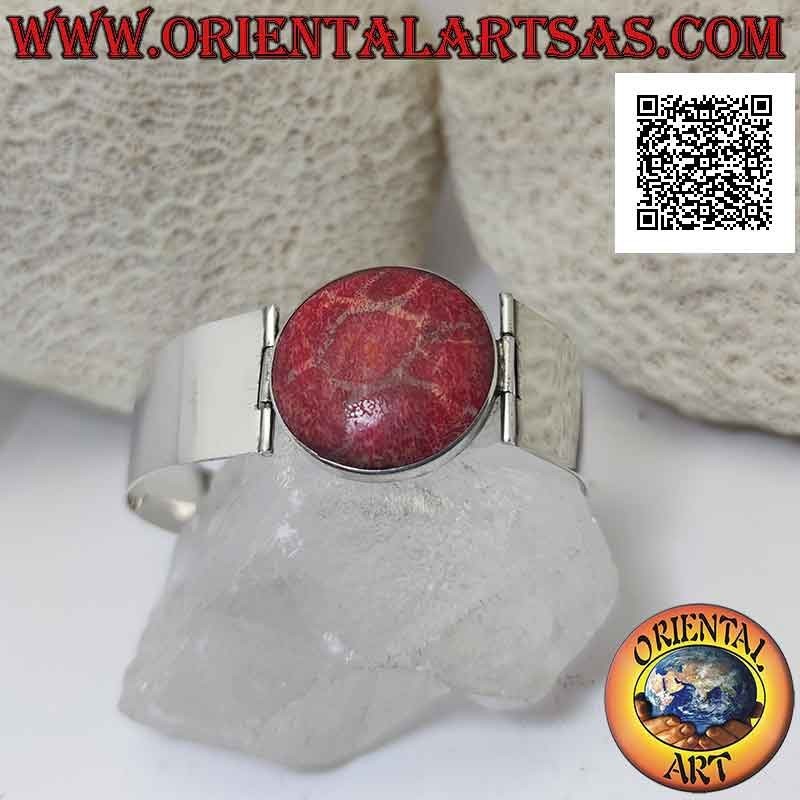 Bracelet en argent 925 ‰ avec madrepora rouge (corail) et bracelet rigide, large et lisse
