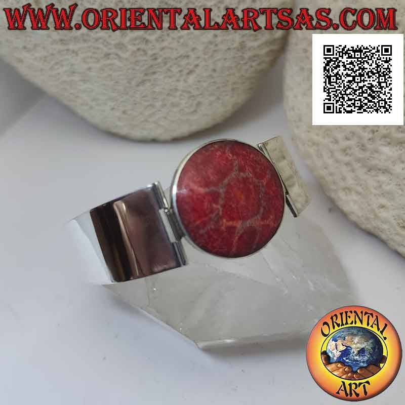 925 ‰ Silberarmband mit roter Madrepora (Koralle) und starrem, breitem und glattem Band