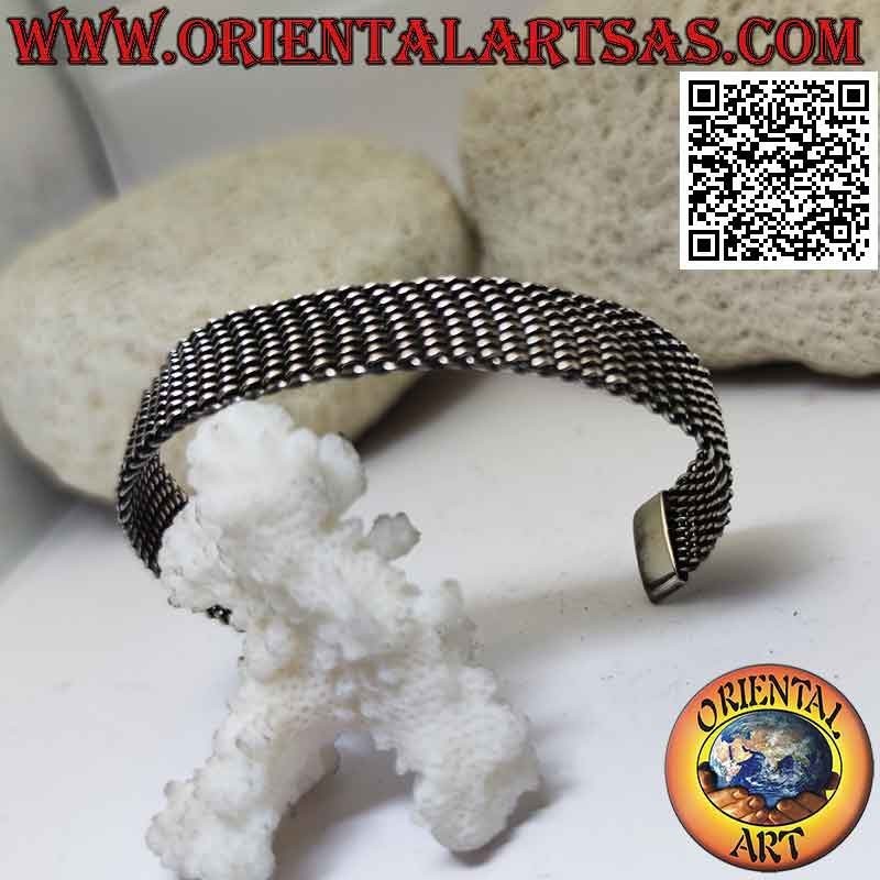 Bracciale rigido in argento 925‰ intreccio fitto a rete flessibile piatto